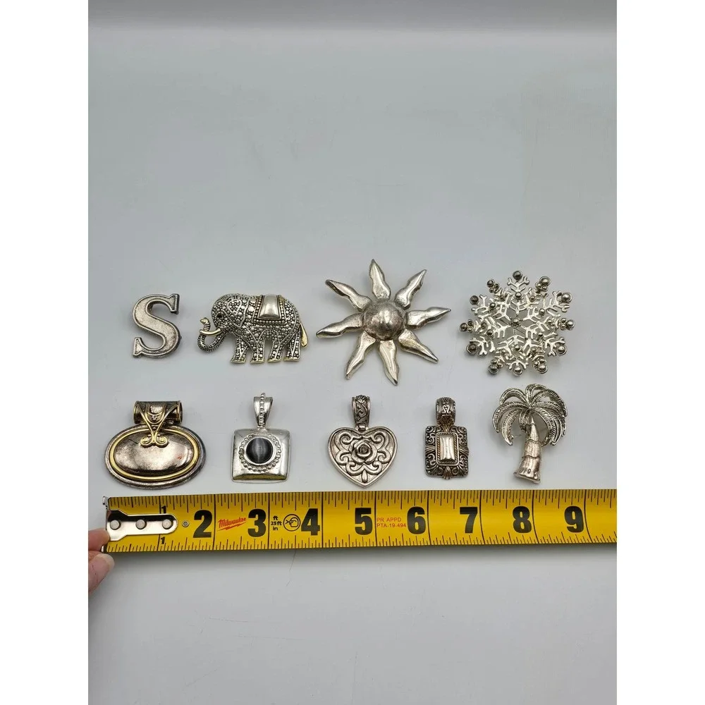 Lot of 9 Jewelry OS Silver Good Pendants‎ Brooches Elephant Sun Heart pendant